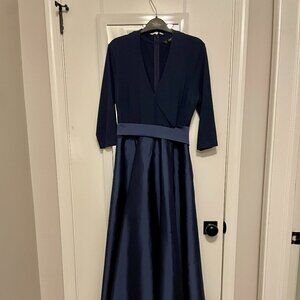 Tea-length Navy Dress with Full Skirt and Pockets